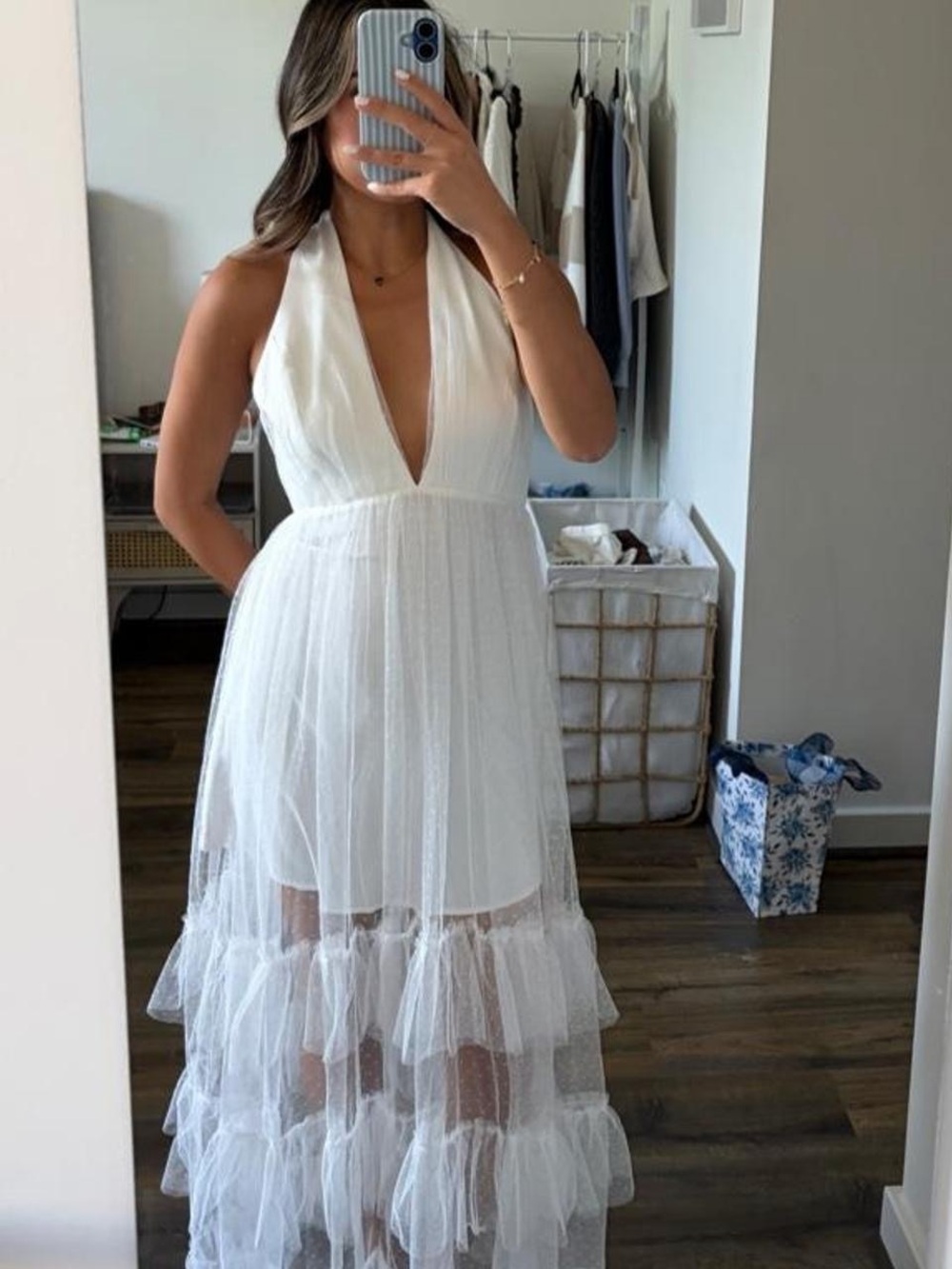 Selfie Leslie White Halter Tulle Maxi Dress